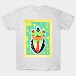 Dapper Green Tree Frog Man in a Tuxedo T-Shirt